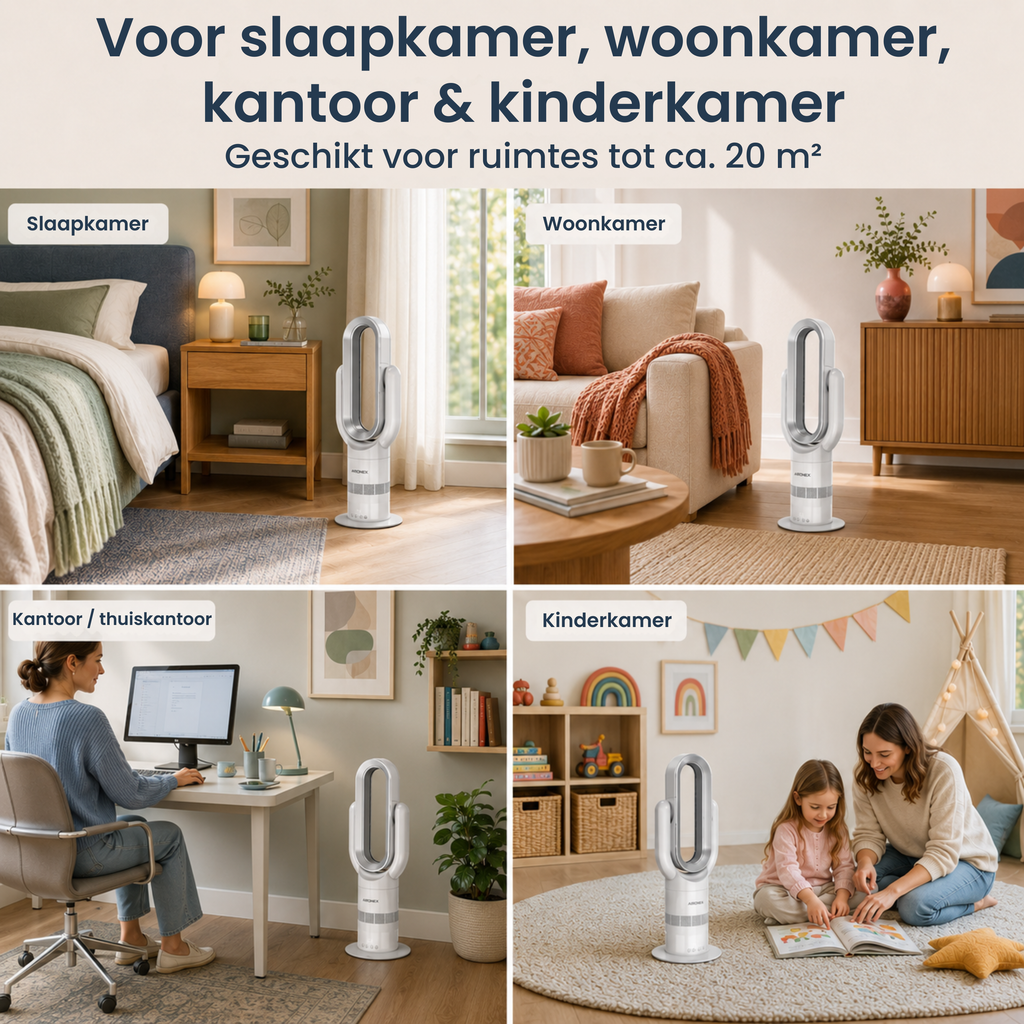 Bladeless Fan Swing Wit - Verkoelen en Verwarmen