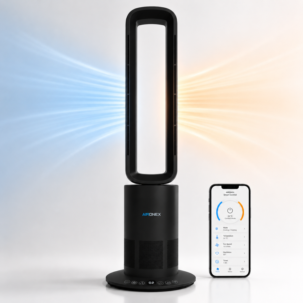 Bladloze Ventilator Zwart - Verwarmen en Verkoelen- Met Wifi