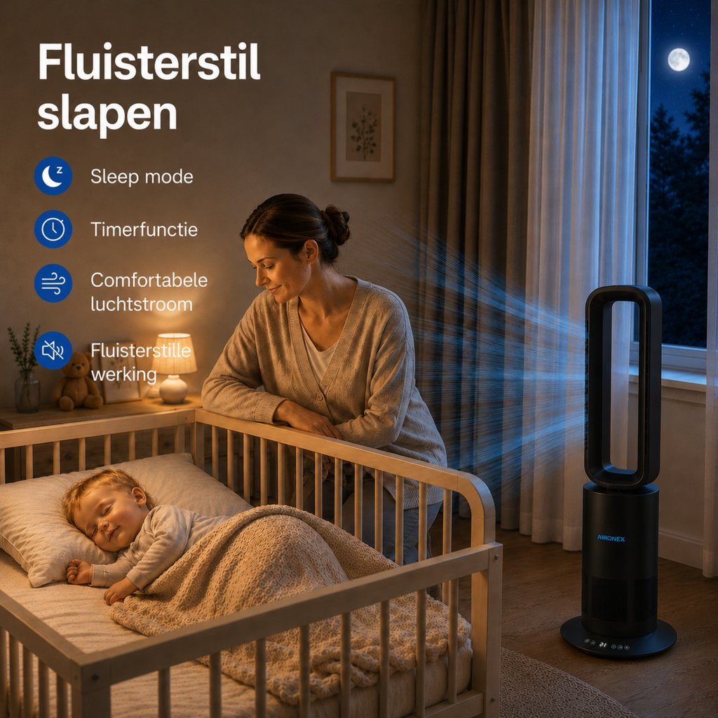 Bladloze Ventilator Zwart - Verwarmen en Verkoelen- Met Wifi