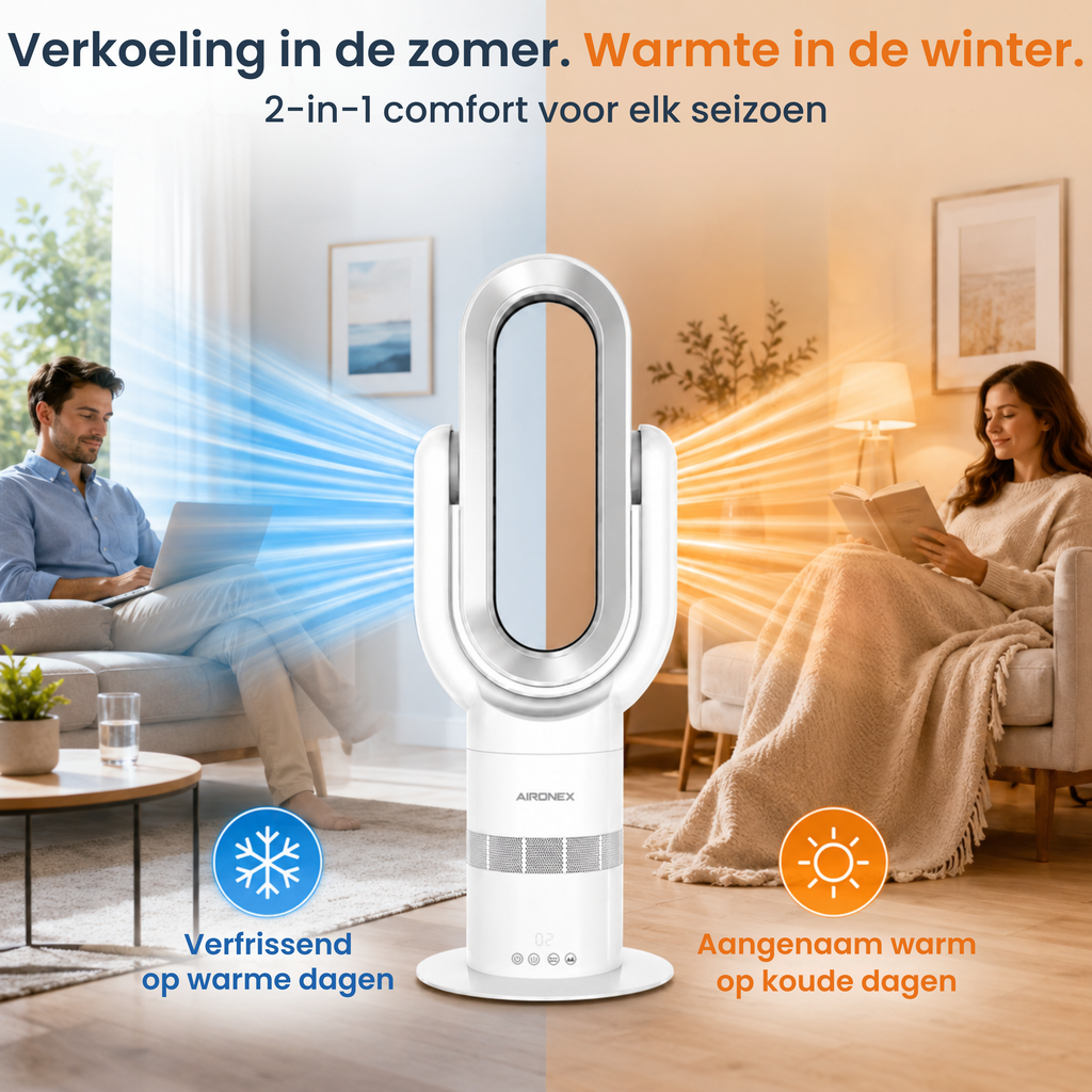 Bladeless Fan Swing Wit - Verkoelen en Verwarmen