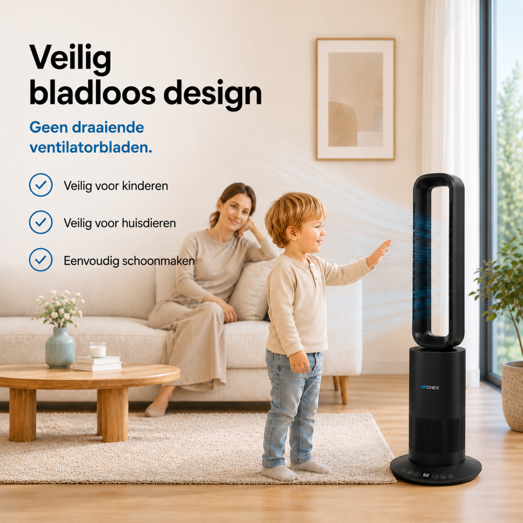 Bladloze Ventilator Zwart - Verwarmen en Verkoelen- Met Wifi