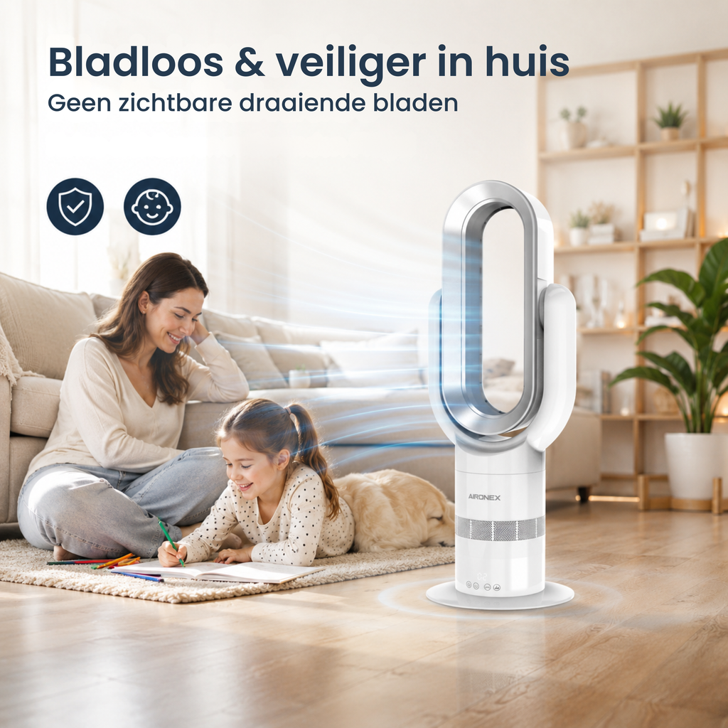 Bladeless Fan Swing Wit - Verkoelen en Verwarmen