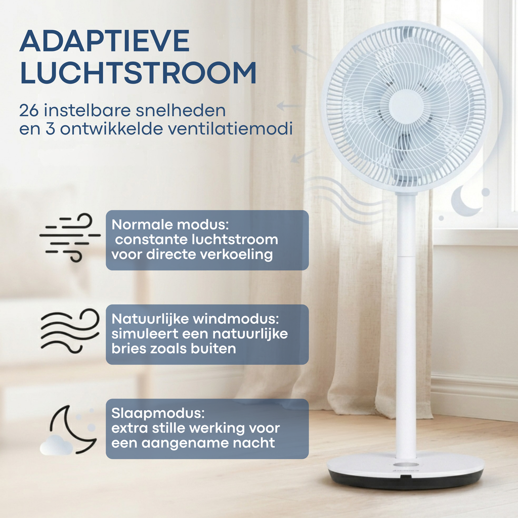 Aironex Ventilator - Stille Statiefventilator met 26 snelheden