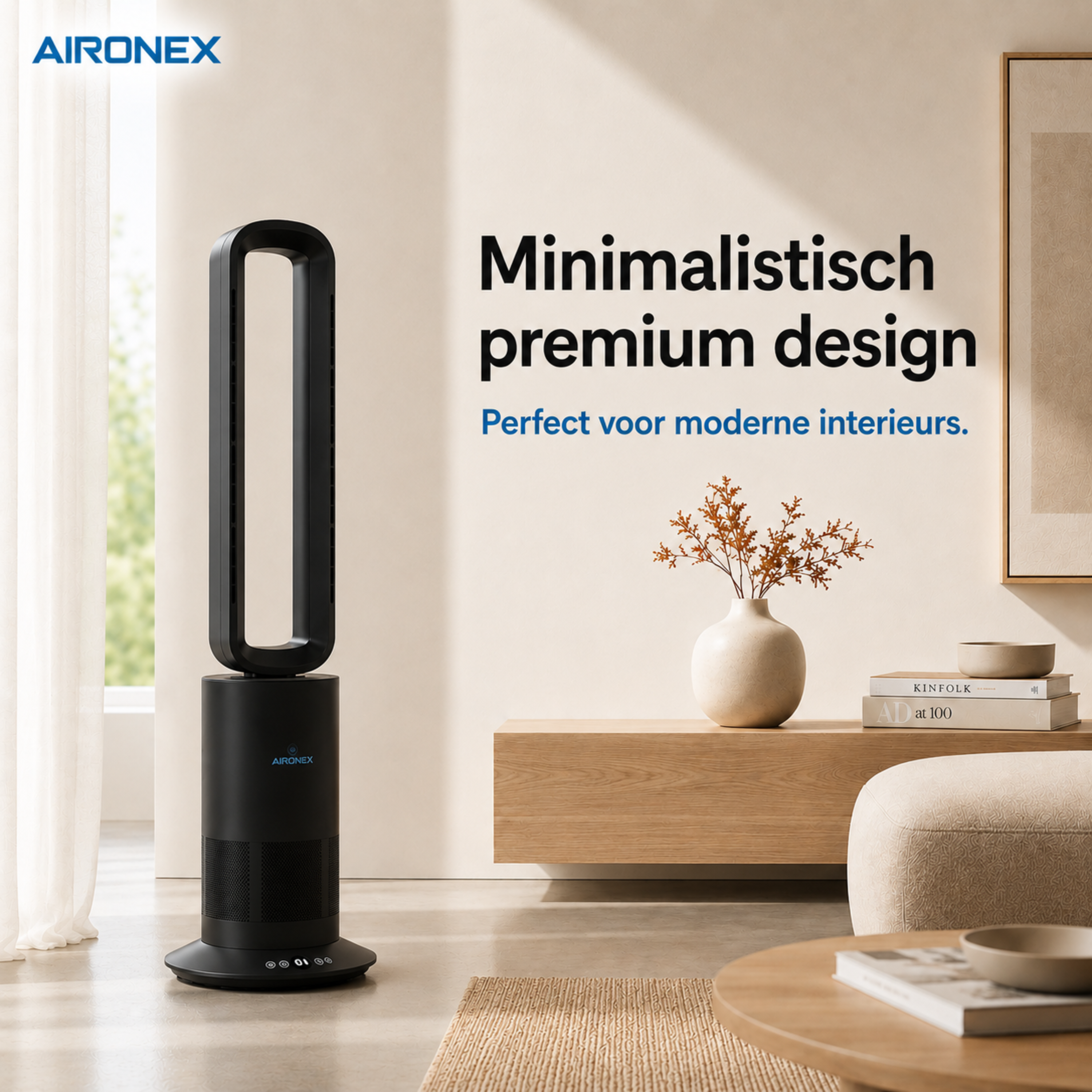 Bladloze Ventilator Zwart - Verwarmen en Verkoelen- Met Wifi