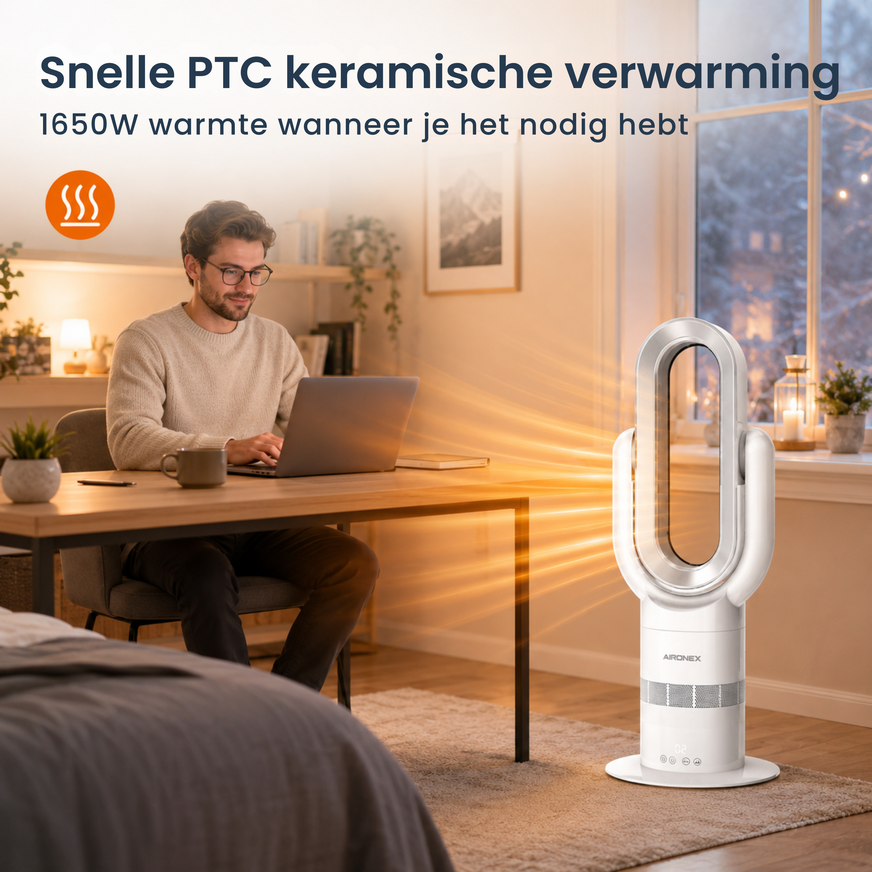 Bladeless Fan Swing Wit - Verkoelen en Verwarmen