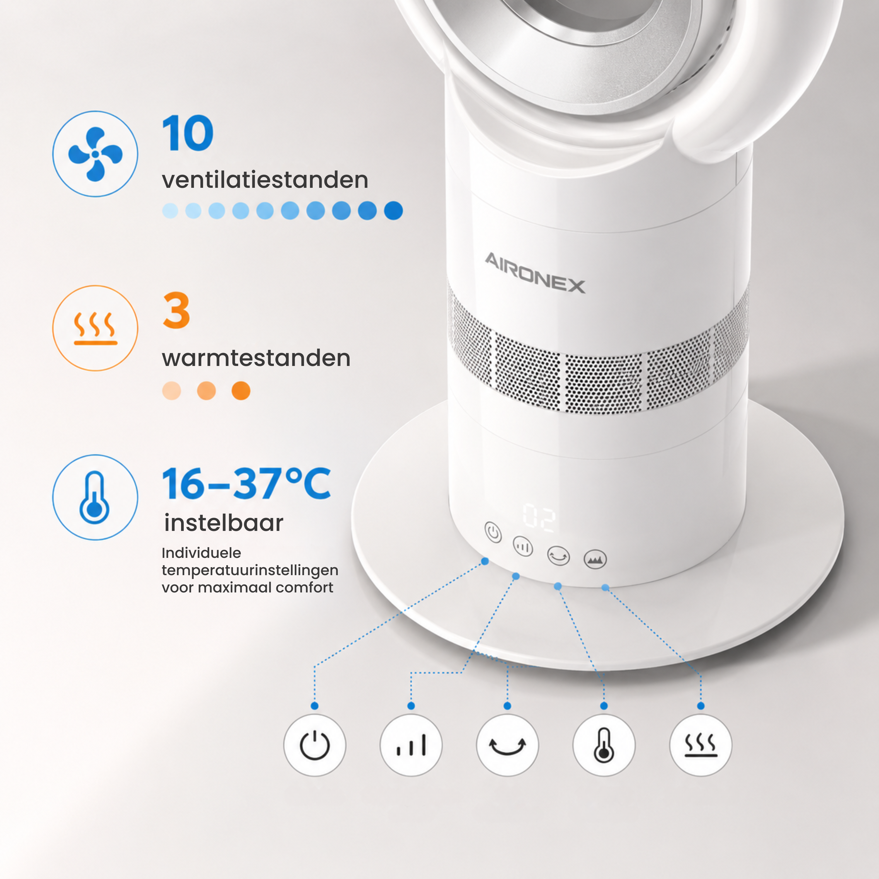 Bladeless Fan Swing Wit - Verkoelen en Verwarmen