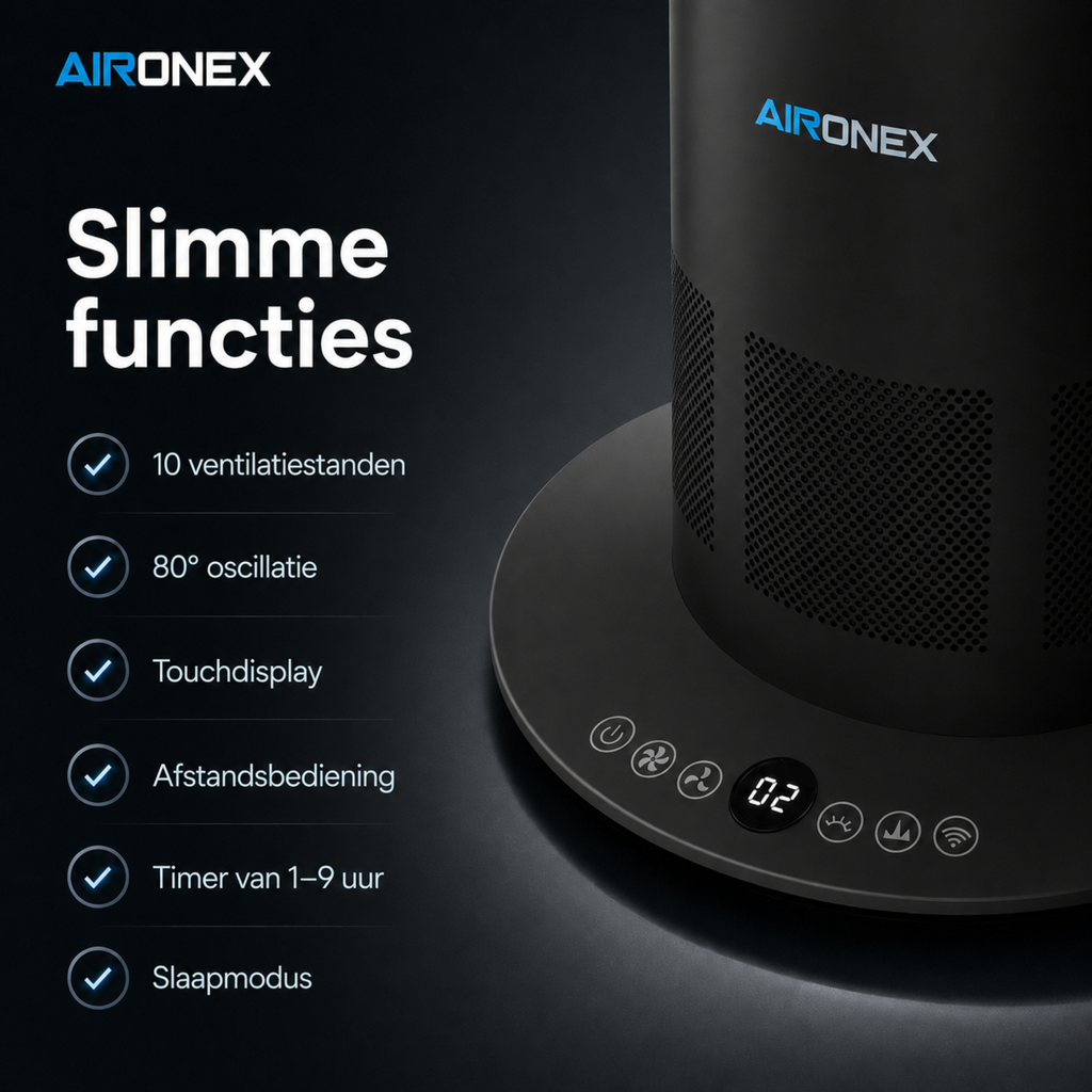 Bladloze Ventilator Zwart - Verwarmen en Verkoelen- Met Wifi