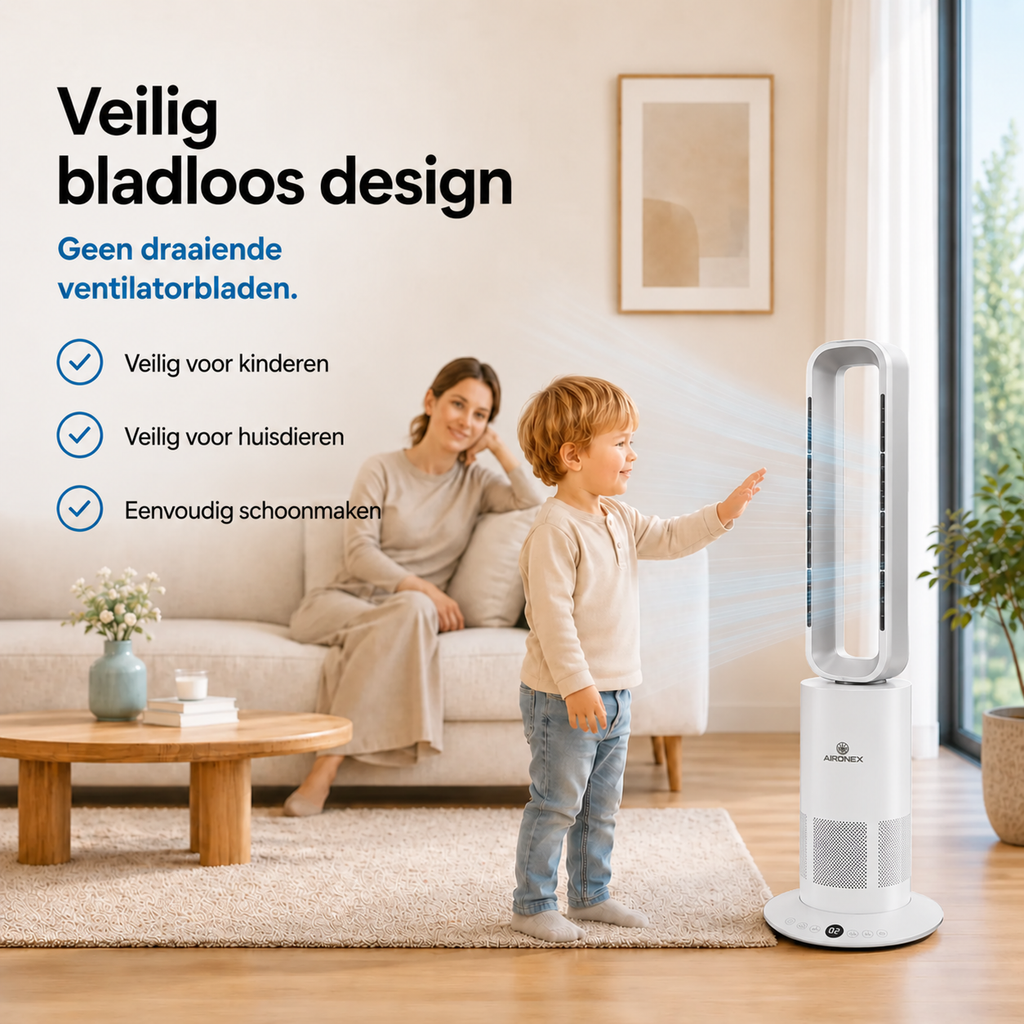 Aironex Bladloze Ventilator - Energiezuinige Luchtkoeler - Met Wifi
