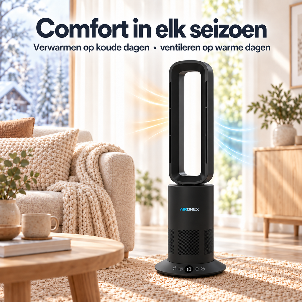 Bladloze Ventilator Zwart - Verwarmen en Verkoelen- Met Wifi