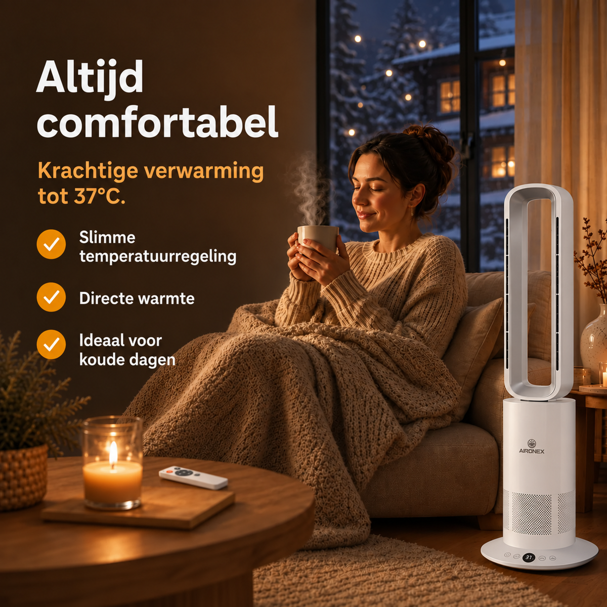 Aironex Bladloze Ventilator - Energiezuinige Luchtkoeler - Met Wifi